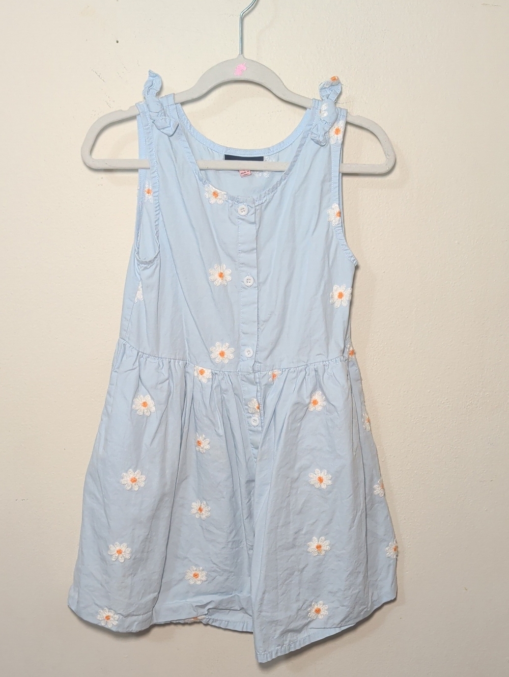 Andy & Evan Blue Cotton Dress Button Front Embroidered Daisies Girls Size 7